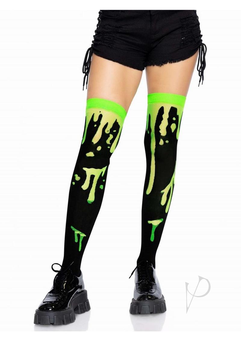 Splatter Thigh Highs Os Green