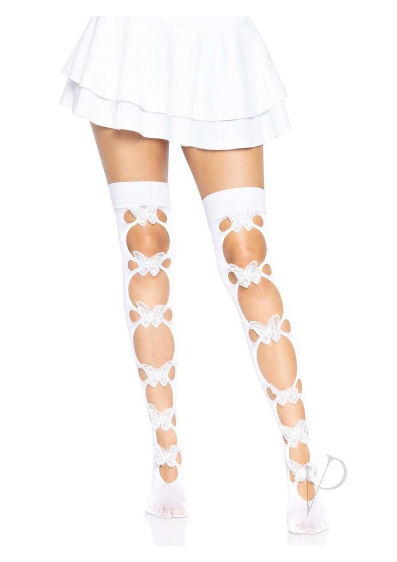 Opaque Butterfly Applique Thigh Os Wht