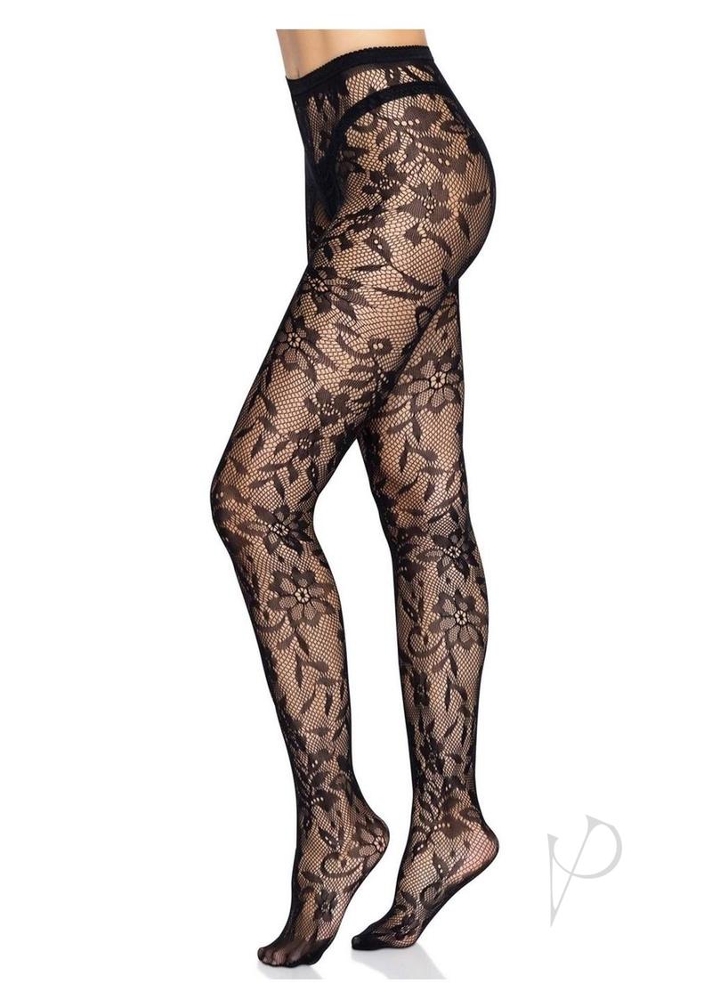 Seamless Chantilly Floral Tights Os Blk