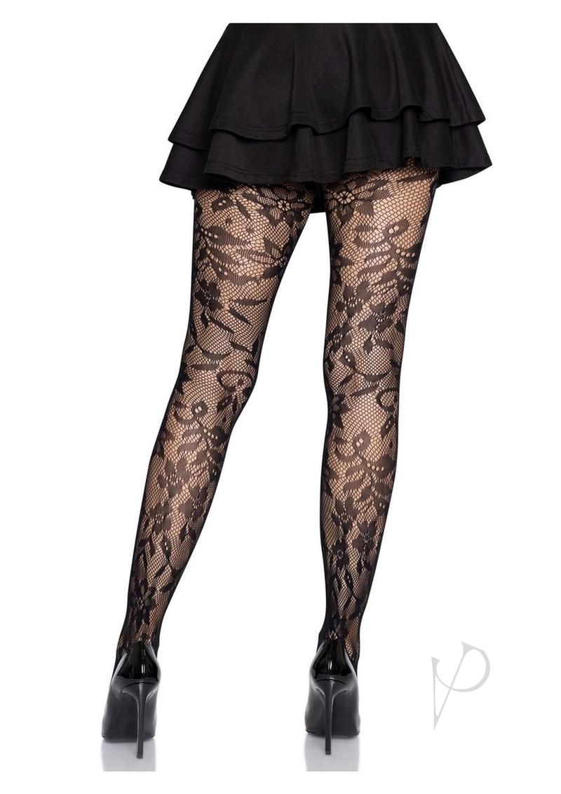 Seamless Chantilly Floral Tights Os Blk