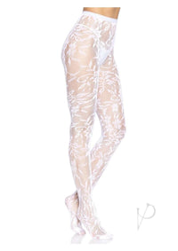 Seamless Chantilly Floral Tights Os Wht