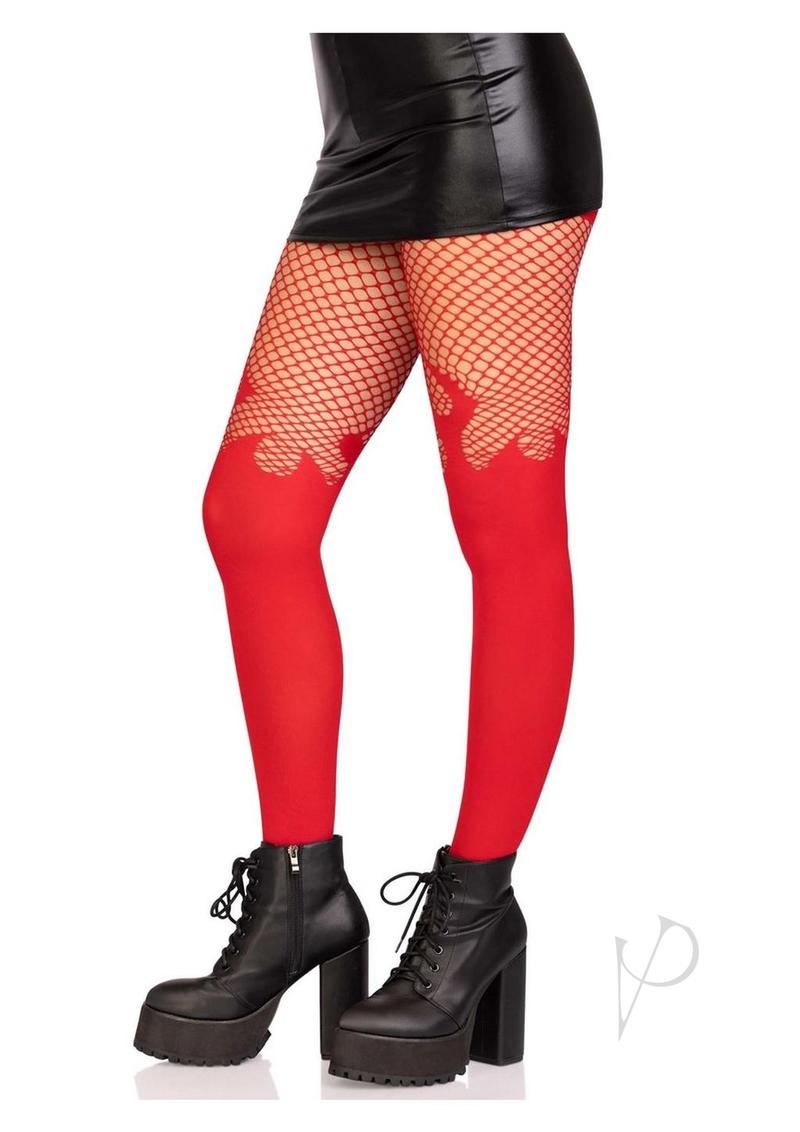 Opaque Flame Tight Fishnet Top Os Red