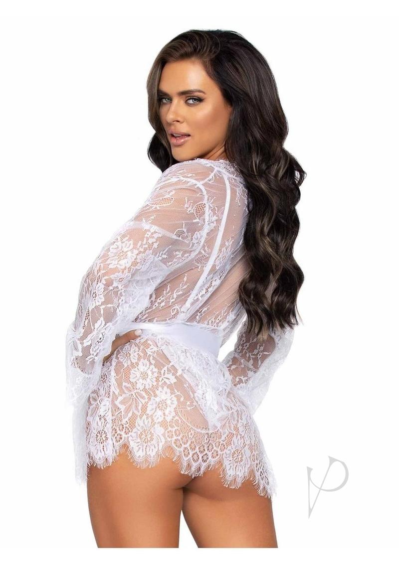 Floral Lace Teddy Thong Robe Tie Sm Wht