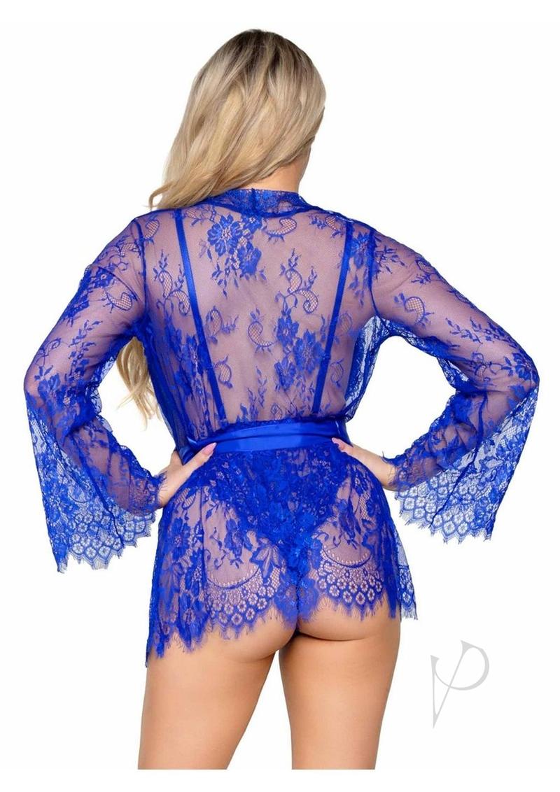 Floral Lace Teddy Thong Robe Tie Sm Ryl