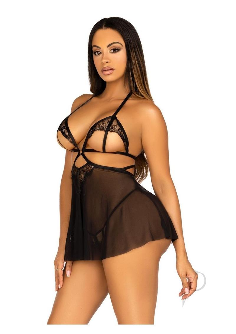 Open Cup Eyelash Babydoll Panty Sm Blk