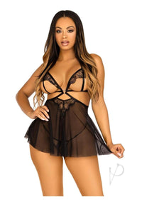 Open Cup Eyelash Babydoll Panty Md Blk