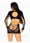 Seamless Cut Long Sleev Mini Lace Os Blk