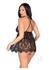 Floral Babydoll Eyelash Gstring Sm Blk