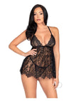 Floral Babydoll Eyelash Gstring Md Blk