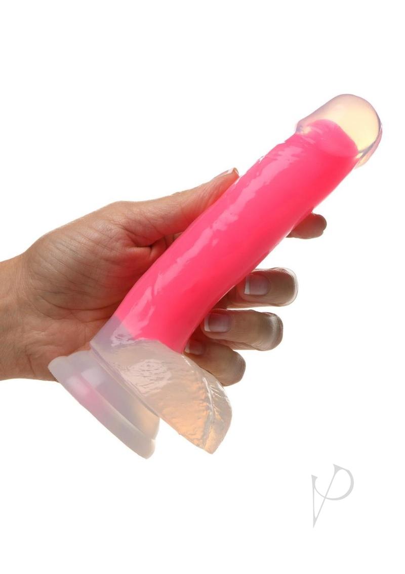 Lollicock Glow in the Dark Silicone Dildo with Balls 7in Pink