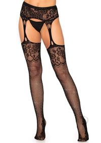 Rhinestone Top Stockings Garter Os Blk