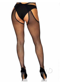 Scalloped Fishnet Suspender Hose Os Blk