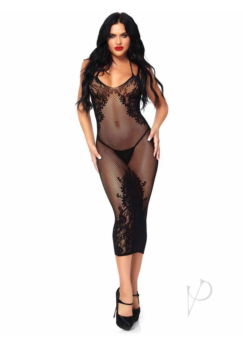 Seamless Net Lace Halter Dress Os Blk