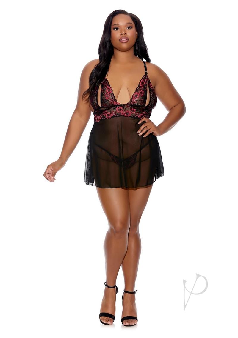 Split Cup Baby Doll Gstring P/s Blk