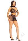Dotted Net Lace Halter Mini Skirt Os Blk