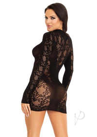 Lace Keyhole Mini Dress Gloves Os Blk