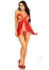 Lace Flyaway Babydoll Gstring 2pc Sm Red