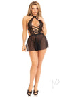 Plunging Babydoll Skirt Gstring Sm Blk