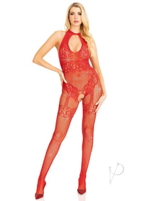 Seamless Rhinestone Bodystocking Os Red