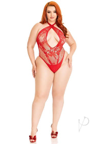 Lace Keyhole Crossover Teddy 1x/2x Red