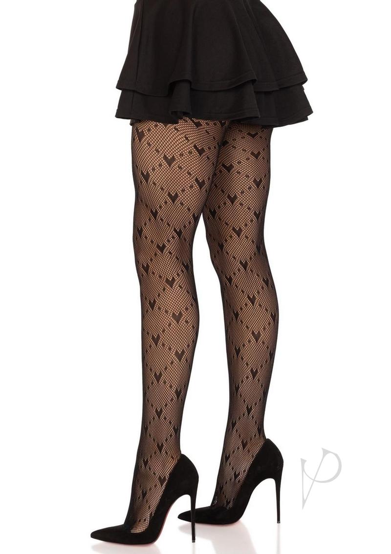 Love Struck Heart Net Tights Os Blk