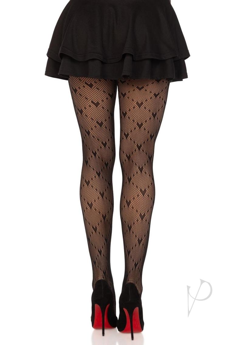 Love Struck Heart Net Tights Os Blk