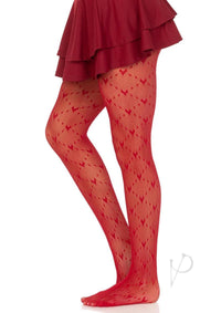 Love Struck Heart Net Tights Os Red