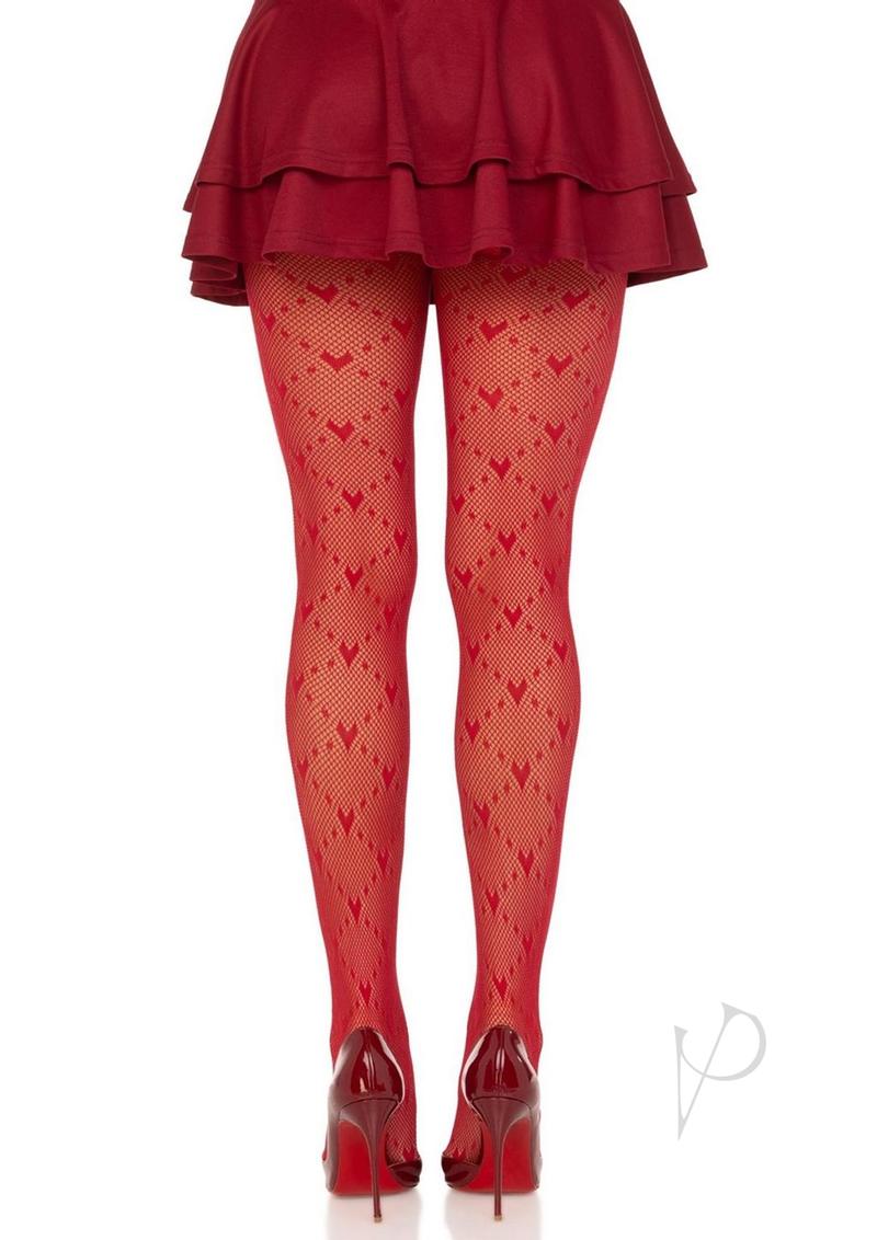 Love Struck Heart Net Tights Os Red