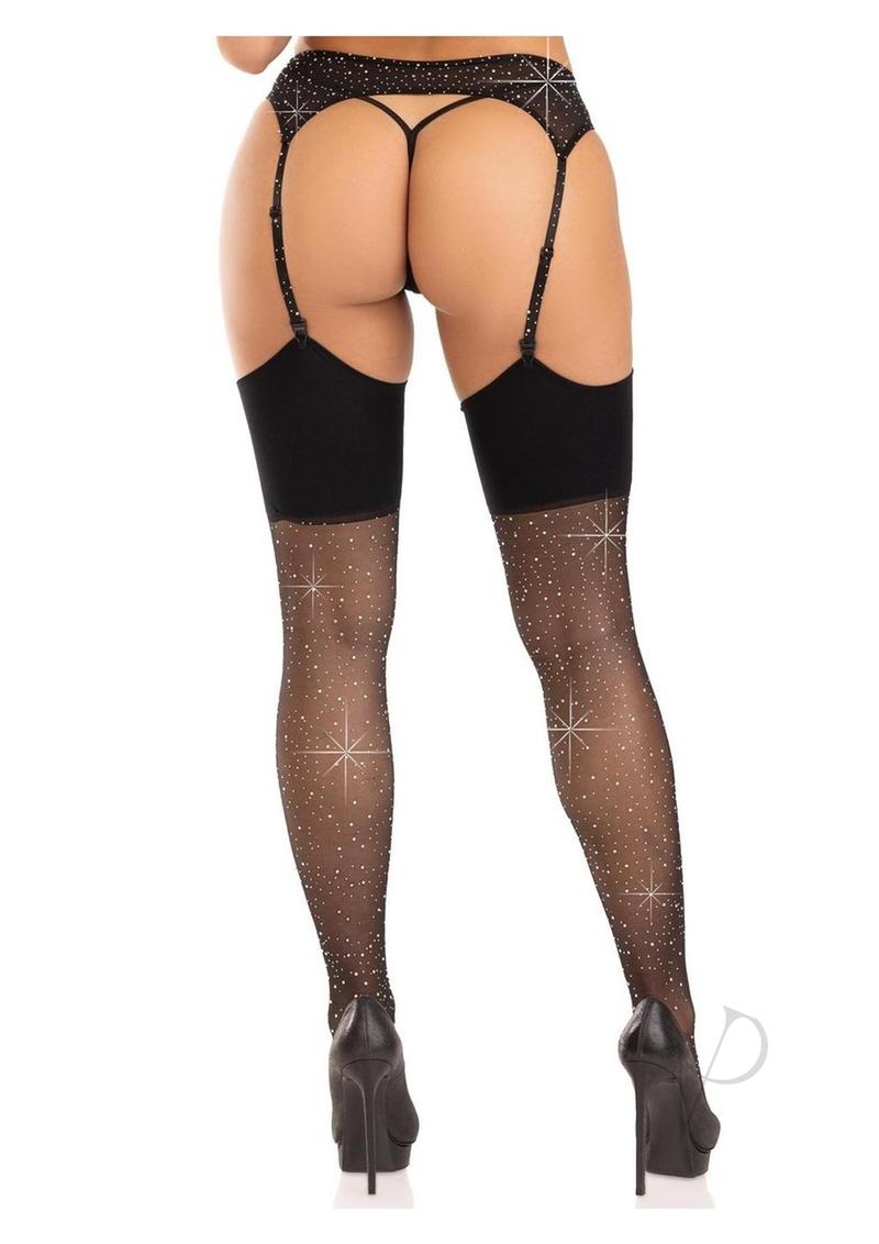 Wide Top Rhines Spandex Stocking Os Blk