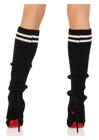 Rib Stirrup Leg Warmers Stripe Os Blk