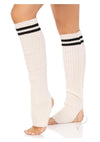 Rib Stirrup Leg Warmers Stripe Os Wht