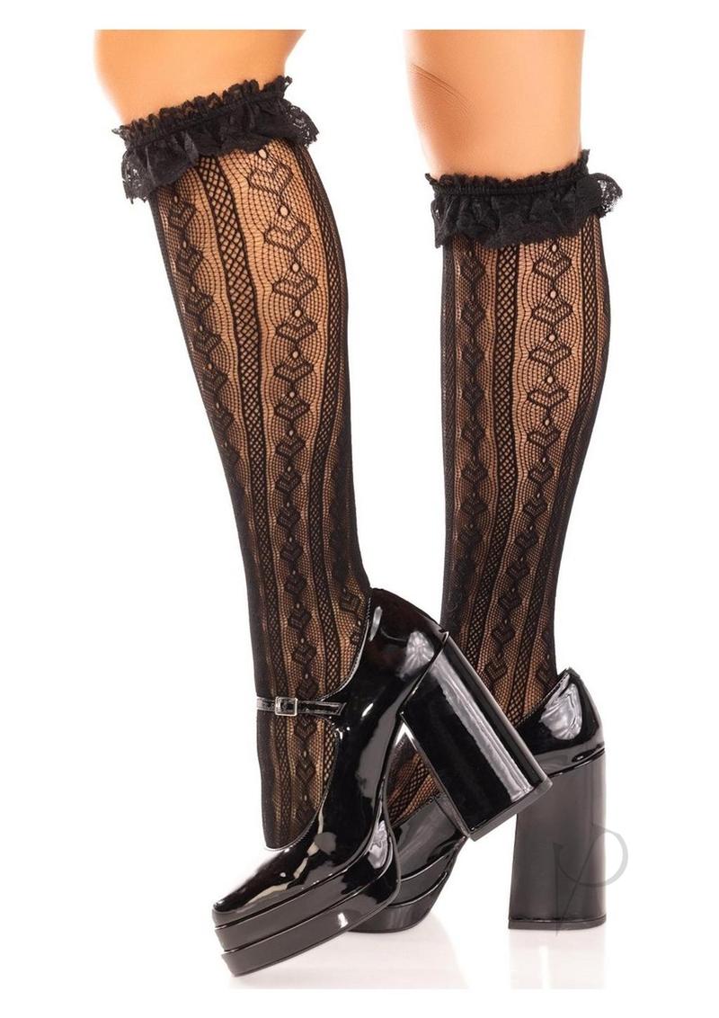 Sweetheart Knit Knee High Ruffle Os Blk