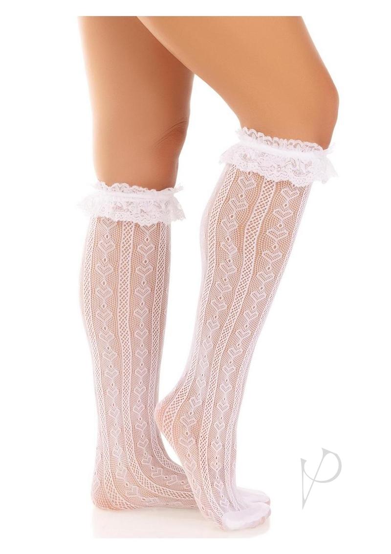 Sweetheart Knit Knee High Ruffle Os Wht