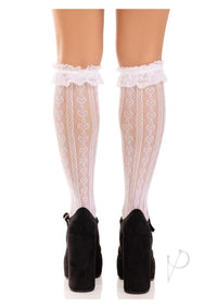 Sweetheart Knit Knee High Ruffle Os Wht