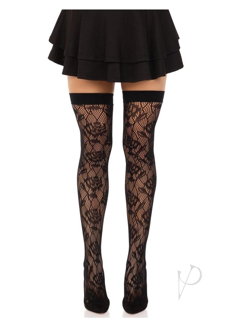 Wild Rose Net Thigh Highs Os Black