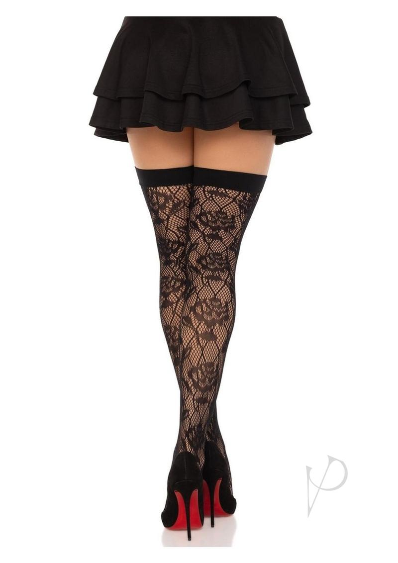 Wild Rose Net Thigh Highs Os Black