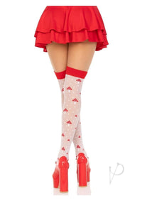 Spandex Dot Mushroom Thigh High Wh/rd