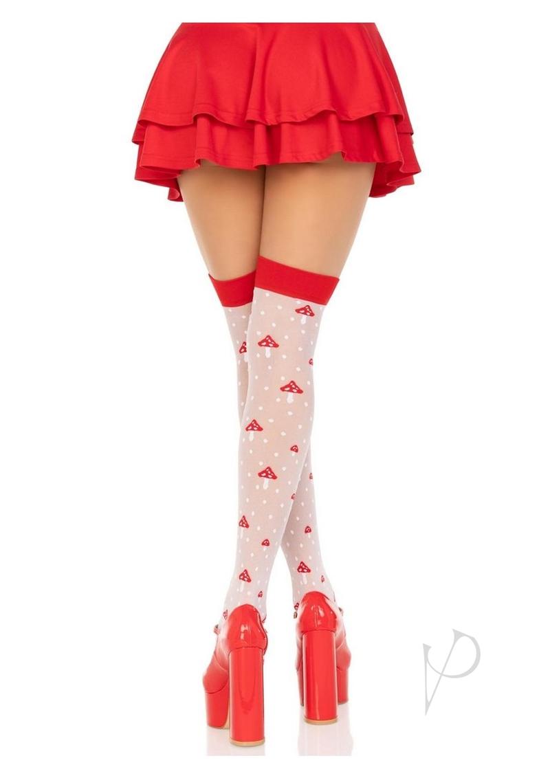 Spandex Dot Mushroom Thigh High Wh/rd