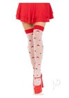 Spandex Dot Mushroom Thigh High Wh/rd