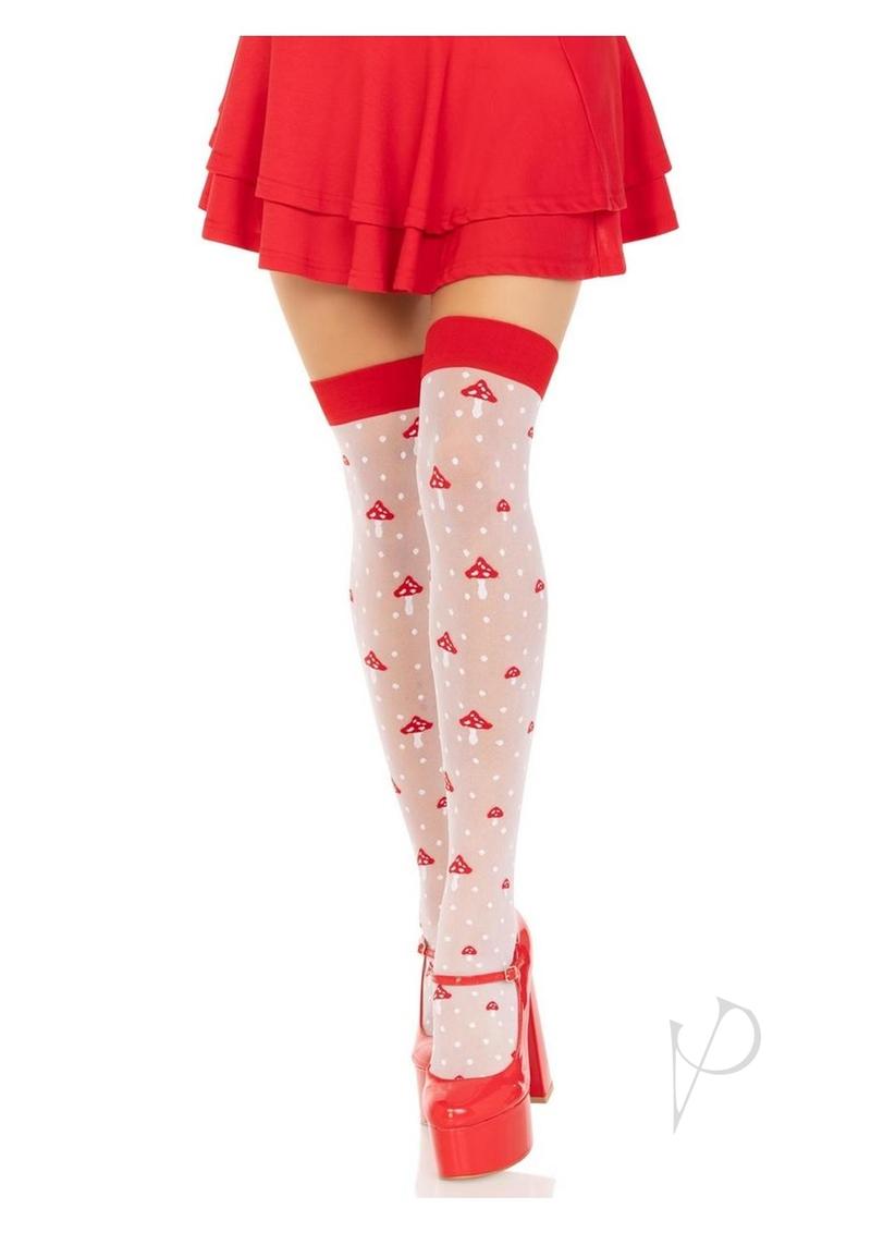 Spandex Dot Mushroom Thigh High Wh/rd