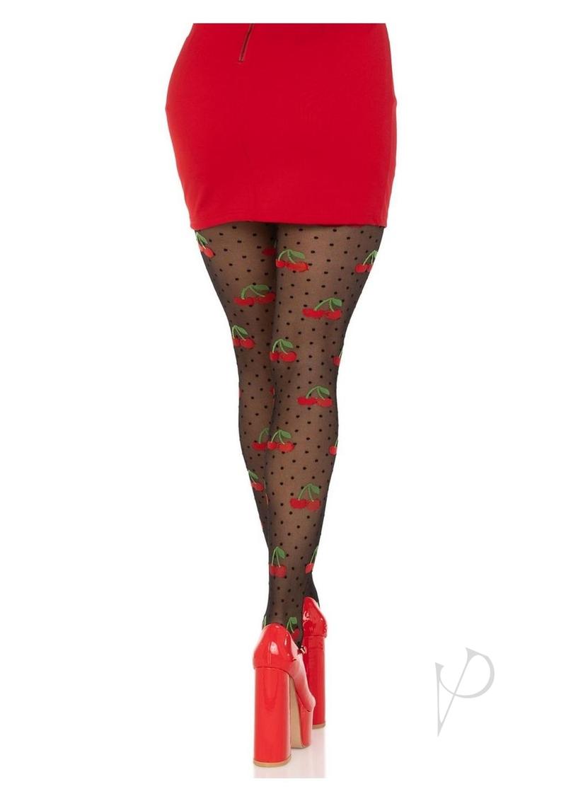 Spandex Dot Cherry Tights Os Blk