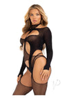 Fishnet Halter Suspend Body Teddy Os Blk