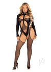 Fishnet Halter Suspend Body Teddy Os Blk