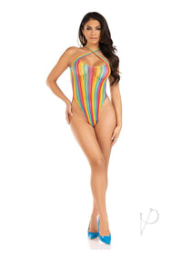 Rainbow Stripe Cros Halter Suit Os