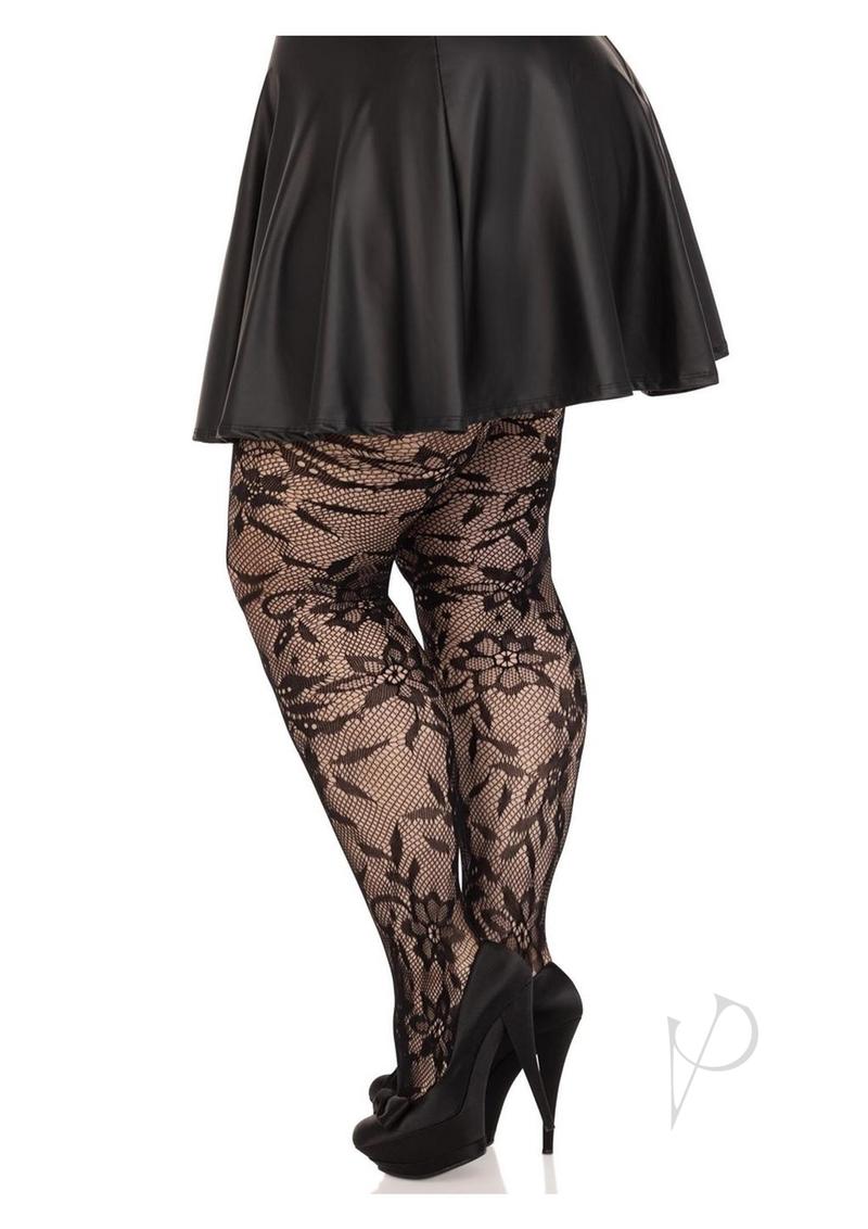 Seamless Chantil Floral Tights 1x-2x Blk