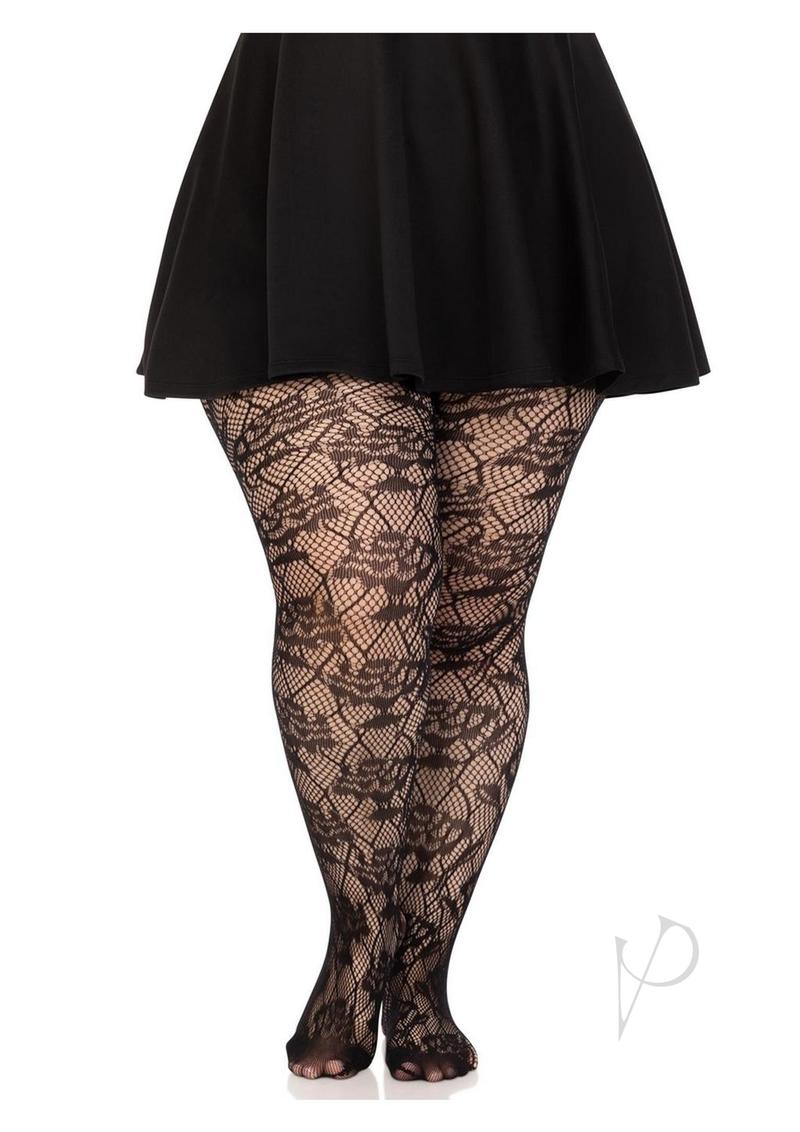 Wild Rose Net Tights 1x-2x Blk