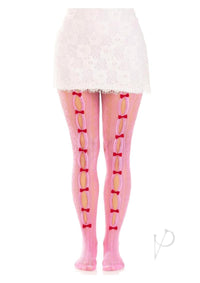 Sweetheart Stripe Tights Key Bow Os Pnk