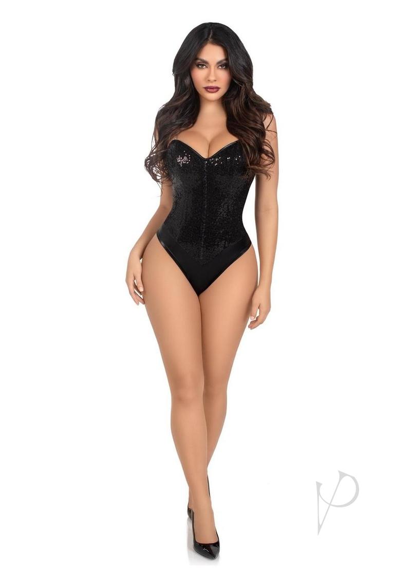 Sequin Bone Snap Bodysuit Strap Sm Blk