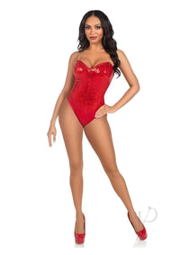 Sequin Bone Snap Bodysuit Strap Sm Red