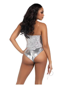 Sequin Bone Snap Bodysuit Strap Md Slv